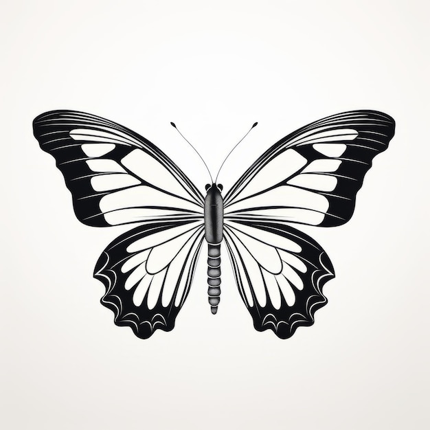 Illustrazione di farfalla in bianco e nero minimalista con proporzioni classiche