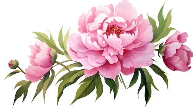 Illustrazione di fiori a vettori peonia rosa su sfondo bianco