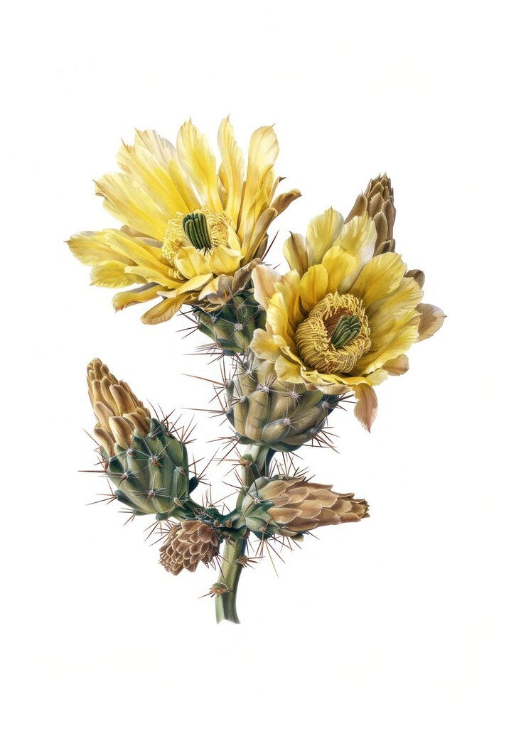Foto illustrazione di fiori di cactus gialli