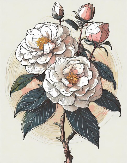 Illustrazione di fiori di camelia