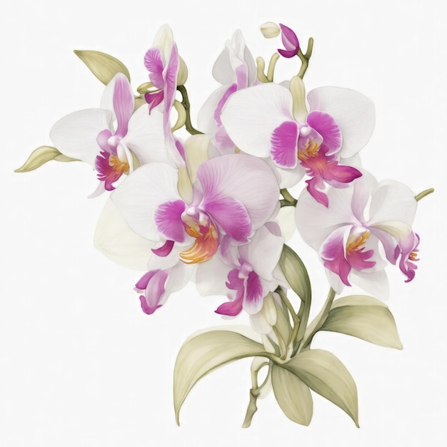 Illustrazione di fiori di orchidea in stile acquerello su sfondo bianco