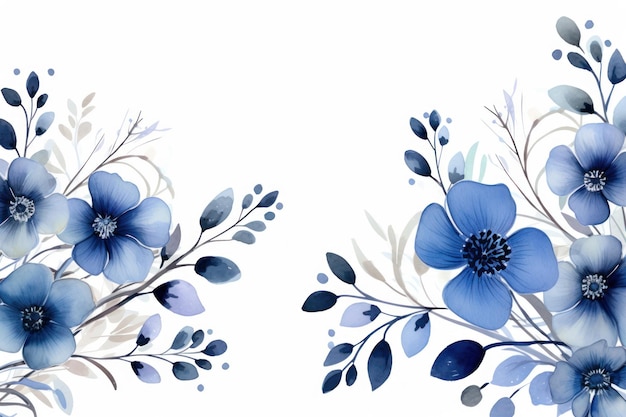 Illustrazione di fogliame astratto blu di eleganza botanica su una tela di sfondo AI generativa