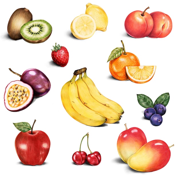 Illustrazione di frutta png cibo biologico disegnato a mano misto