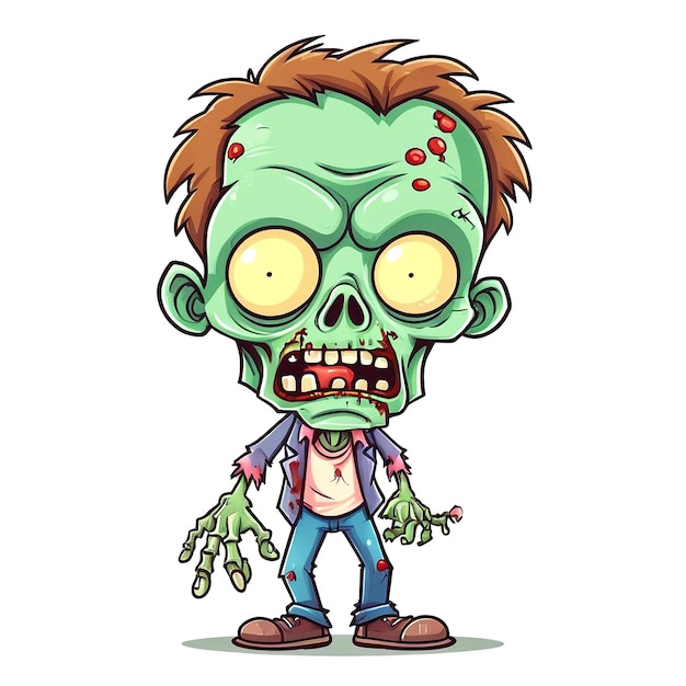 Illustrazione di fumetti zombie su sfondo bianco