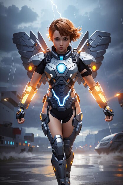 illustrazione di futuretech della ragazza del super soldato