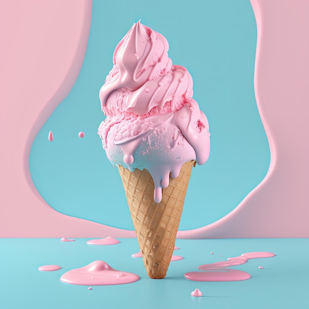 Illustrazione di gelato rosa e blu IA generativa