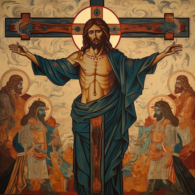 illustrazione di Gesù su uno stile icona croce