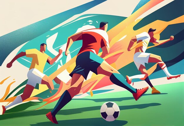 Illustrazione di giocatori di calcio che competono sul campo creata con la tecnologia Generative AI