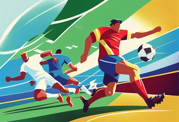 Illustrazione di giocatori di calcio che competono sul campo creata con la tecnologia Generative AI