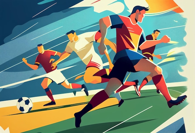 Illustrazione di giocatori di calcio che competono sul campo creata con la tecnologia Generative AI