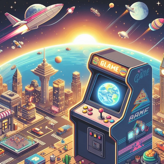 Illustrazione di giochi retro per macchine arcade