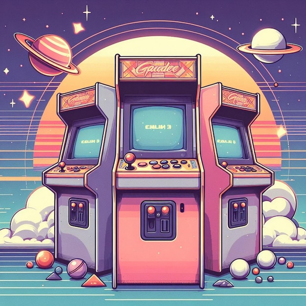 Illustrazione di giochi retro per macchine arcade