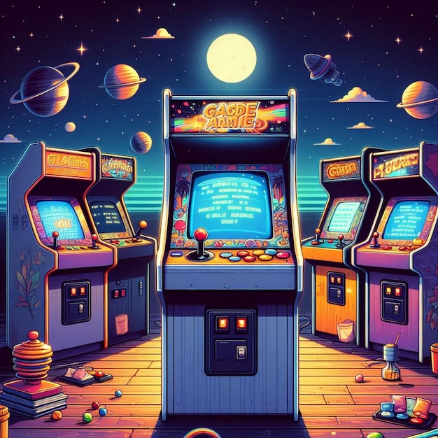 Illustrazione di giochi retro per macchine arcade