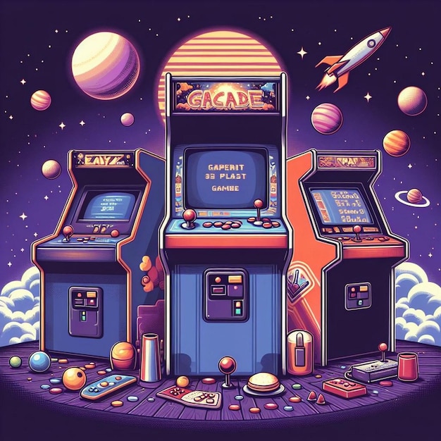 Illustrazione di giochi retro per macchine arcade