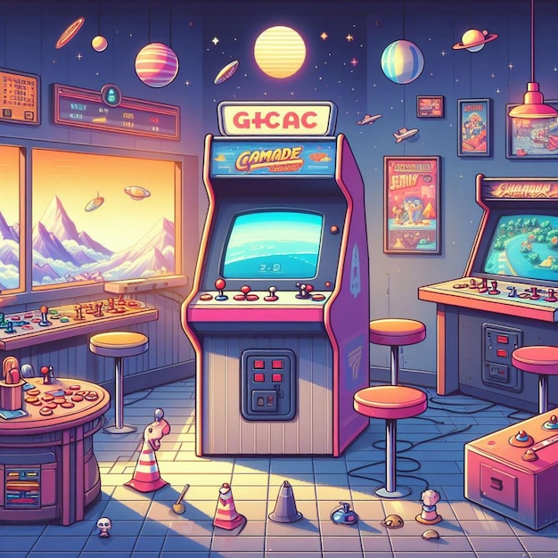 Illustrazione di giochi retro per macchine arcade