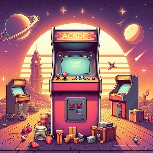 Illustrazione di giochi retro per macchine arcade