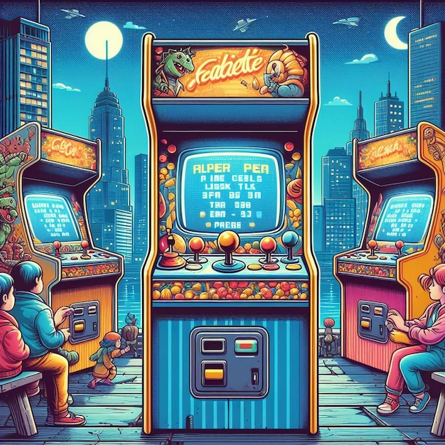 Illustrazione di giochi retro per macchine arcade