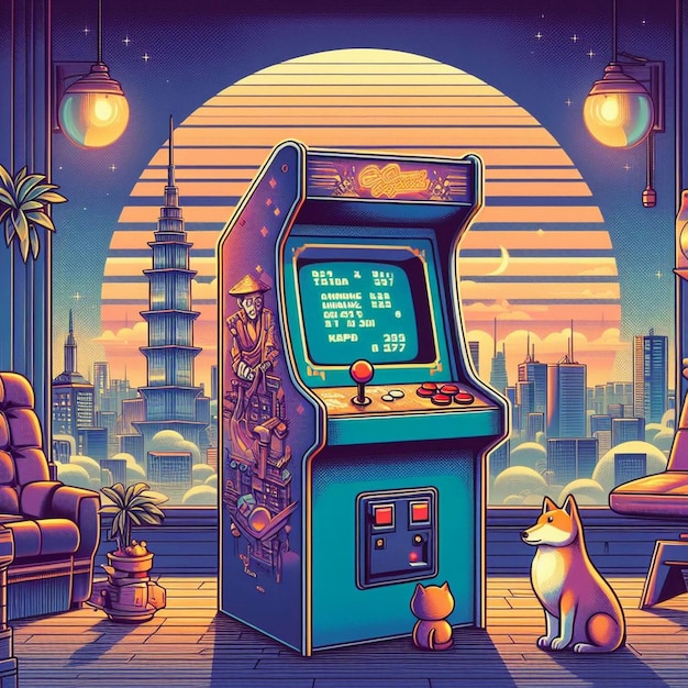 Illustrazione di giochi retro per macchine arcade