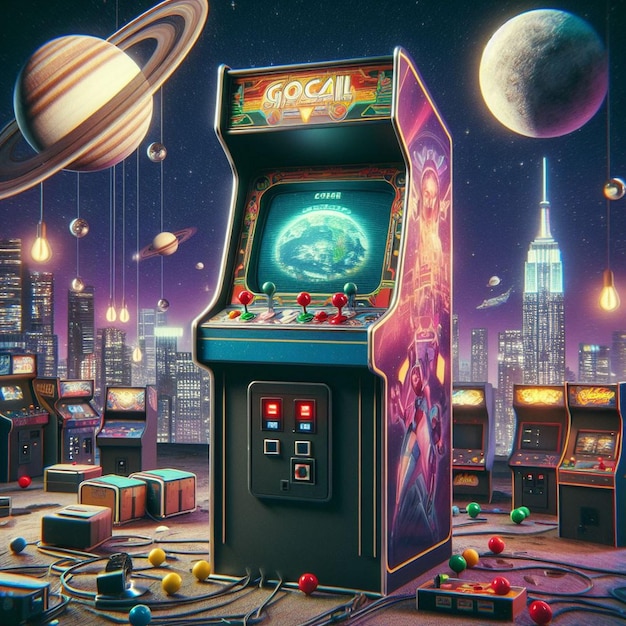 Illustrazione di giochi retro per macchine arcade