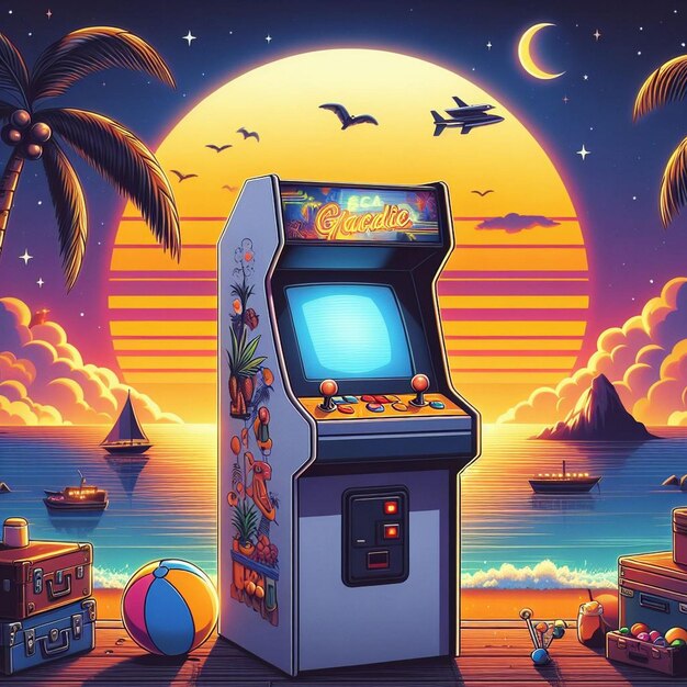 Illustrazione di giochi retro per macchine arcade