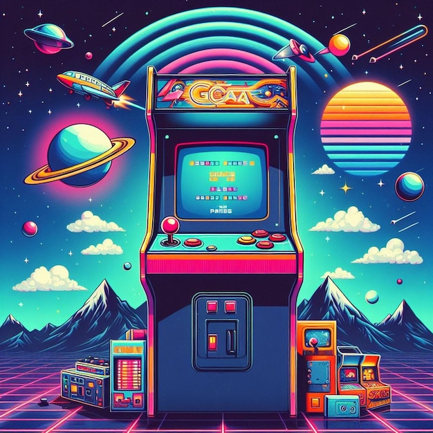 Illustrazione di giochi retro per macchine arcade