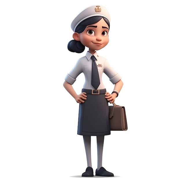 Illustrazione di giovane assistente di volo con valigetta su sfondo bianco