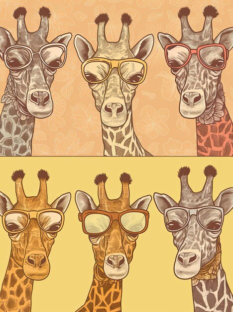 Illustrazione di giraffe su uno sfondo colorato Carta da parati carina decorativa buona per la stampa IA generativa