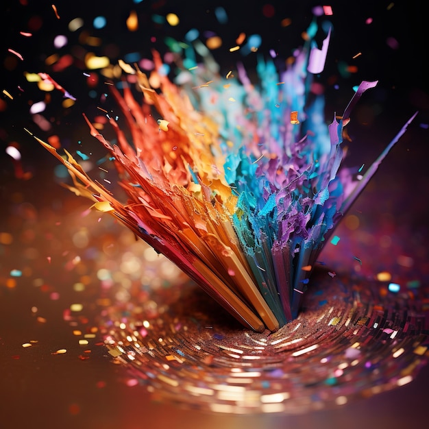 illustrazione di glitter scintillanti multicolori che esplodono dalla punta di