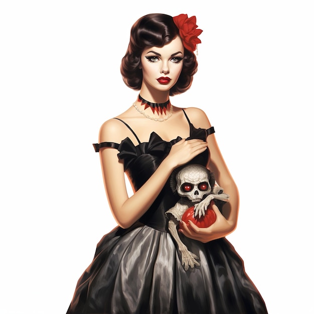 illustrazione di halloween retrò pin up ragazza carina un dipinto di una donna