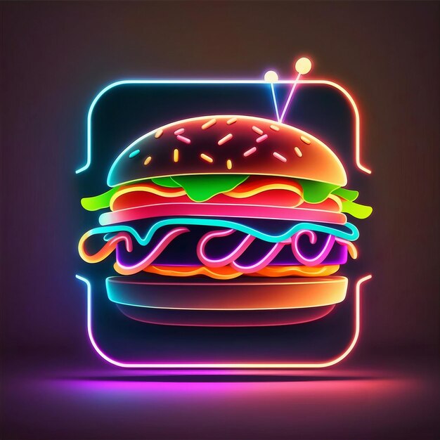 illustrazione di hamburger al neon