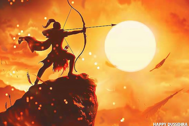 Illustrazione di Happy Dussehra del festival dell'India poster per Dussehra