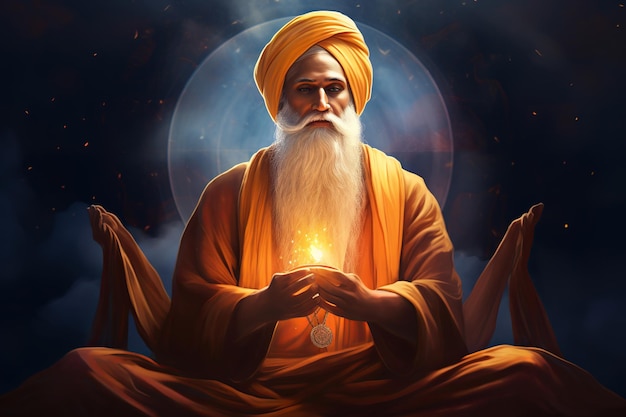 illustrazione di Happy Guru Gobind Singh Jayanti sfondo bianco Generative ai