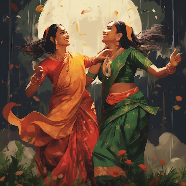 illustrazione di Haryali Teej e Hartalika Teej danno il benvenuto al monsone