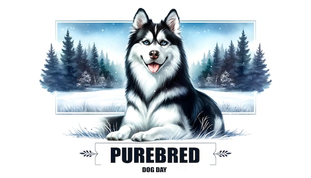 Illustrazione di husky siberiano per il giorno del cane di razza pura