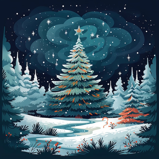 illustrazione di illustrazione dell'albero di Natale con la neve