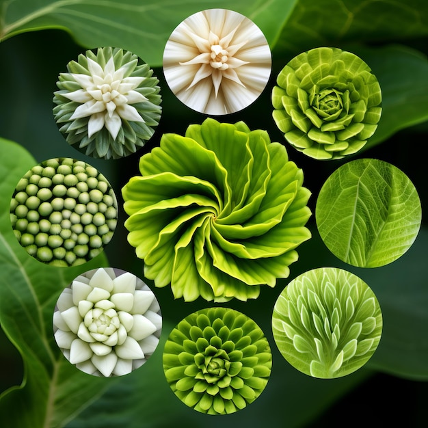 illustrazione di Immagine di foglie di piante in fiore che mostrano Fibonacci