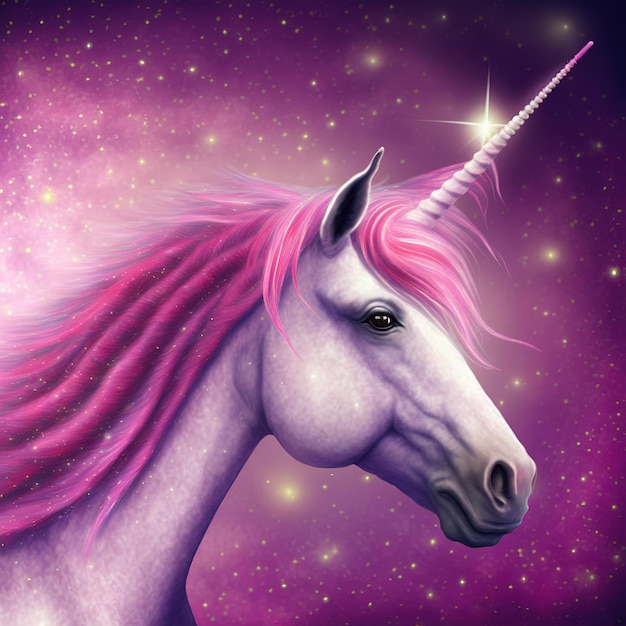 Illustrazione di incantevole unicorno rosa con scintillio magico