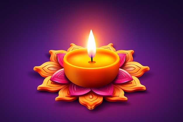 illustrazione di lampada ad olio di fiore su sfondo vuoto di Happy Diwali