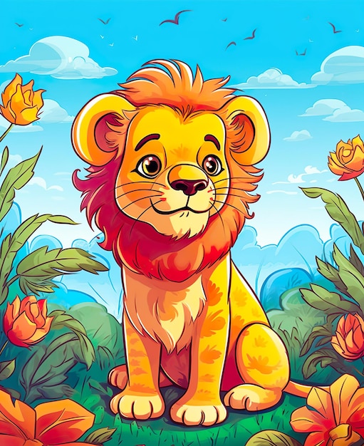 illustrazione di leone carino per bambini generato dall'intelligenza artificiale