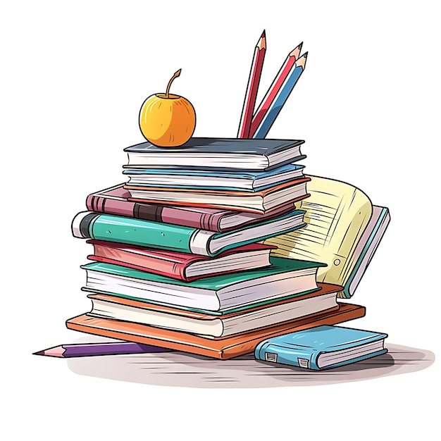 illustrazione di libri scolastici e compiti a casa su uno sfondo bianco scrivania