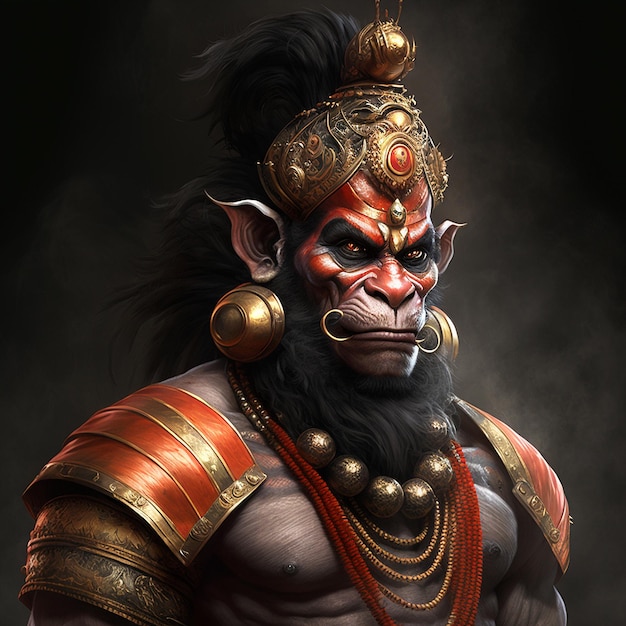 Illustrazione di Lord Hanuman su sfondo astratto per Hanuman IA generativa