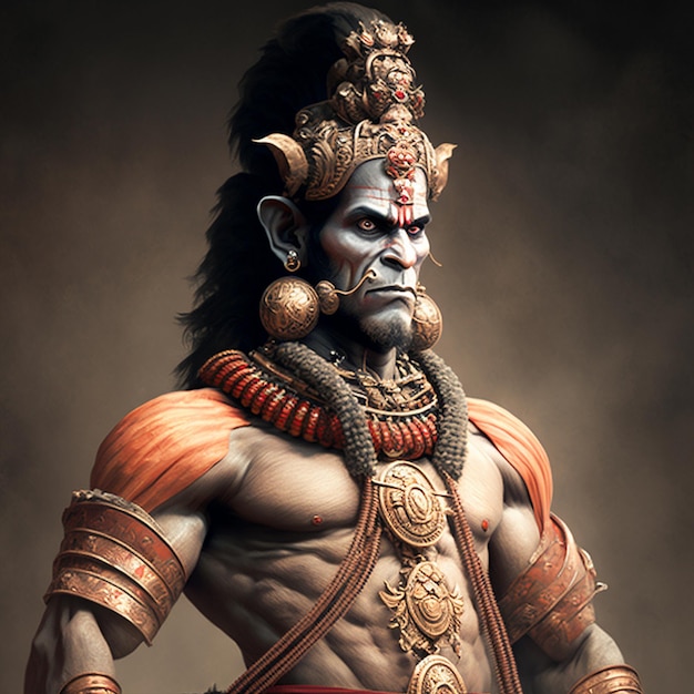 Illustrazione di Lord Hanuman su sfondo astratto per Hanuman IA generativa