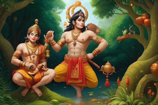 illustrazione di Lord Hanuman su sfondo religioso