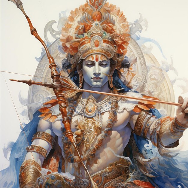 illustrazione di Lord Ram che tiene arco e freccia acquerello