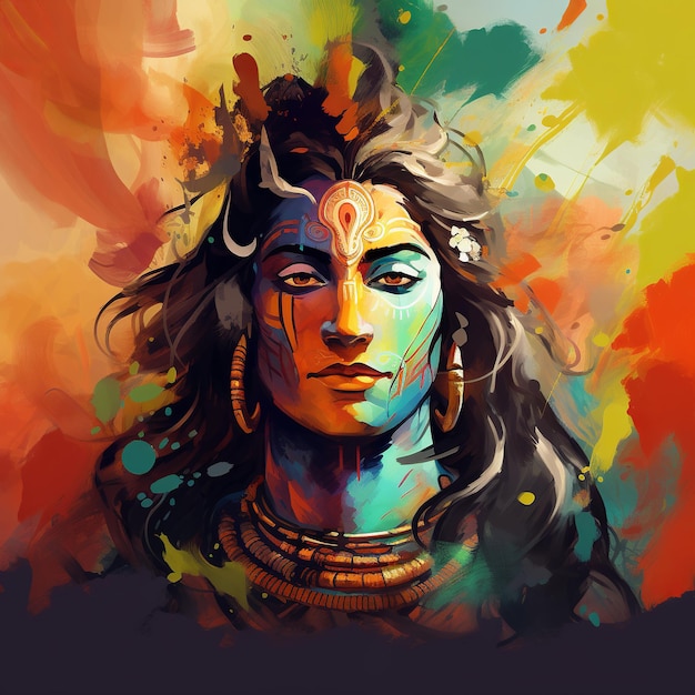 illustrazione di Lord Shiva con sfondo colorato