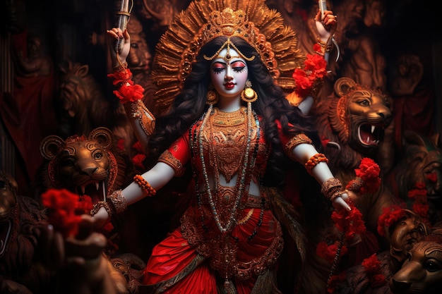 Illustrazione di Maa Durga per il Festival indiano Durga Puja Ai generativa