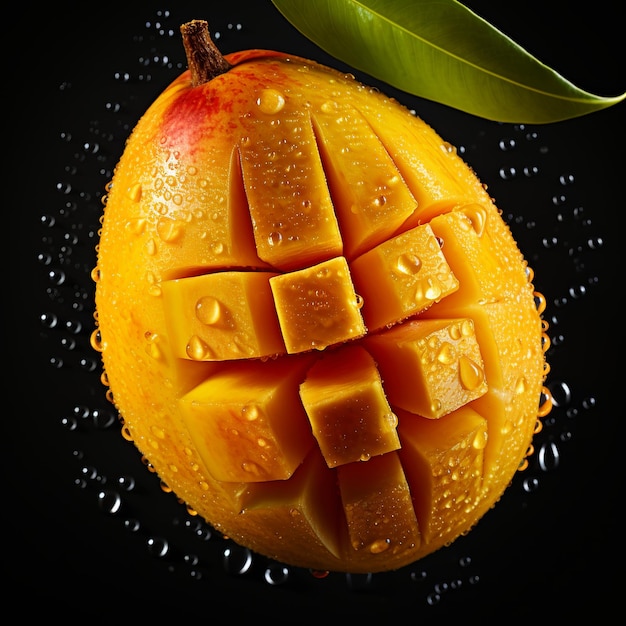 illustrazione di Mango ornato con scintillanti goccioline d'acqua in alto