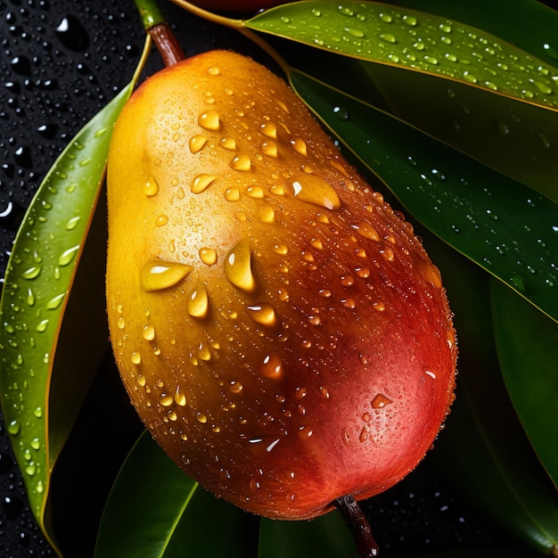 illustrazione di Mango ornato con scintillanti goccioline d'acqua in alto