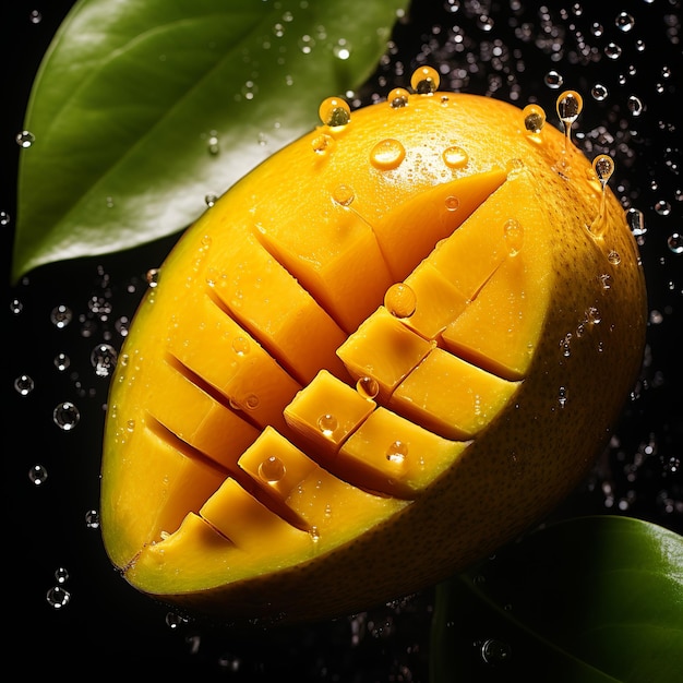 illustrazione di Mango ornato con scintillanti goccioline d'acqua in alto