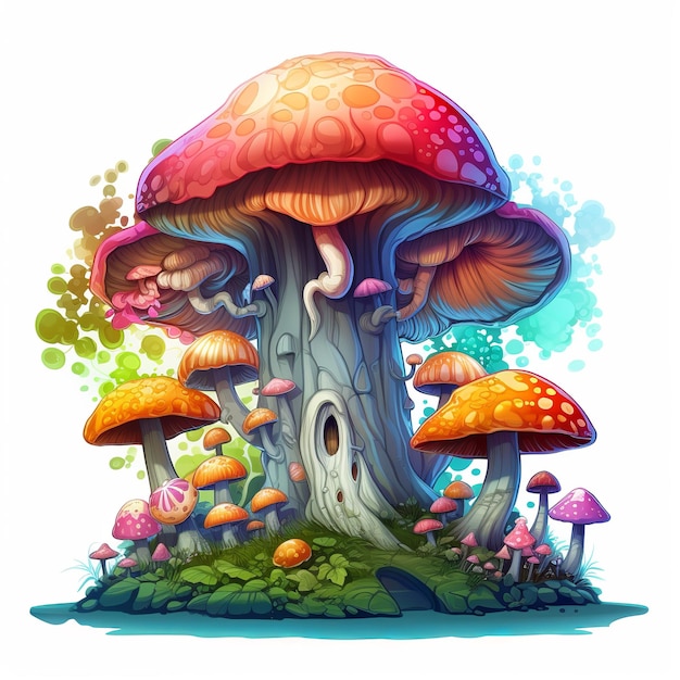 illustrazione di Mashroom albero colorato immagine vettoriale 2D stile cartone animato